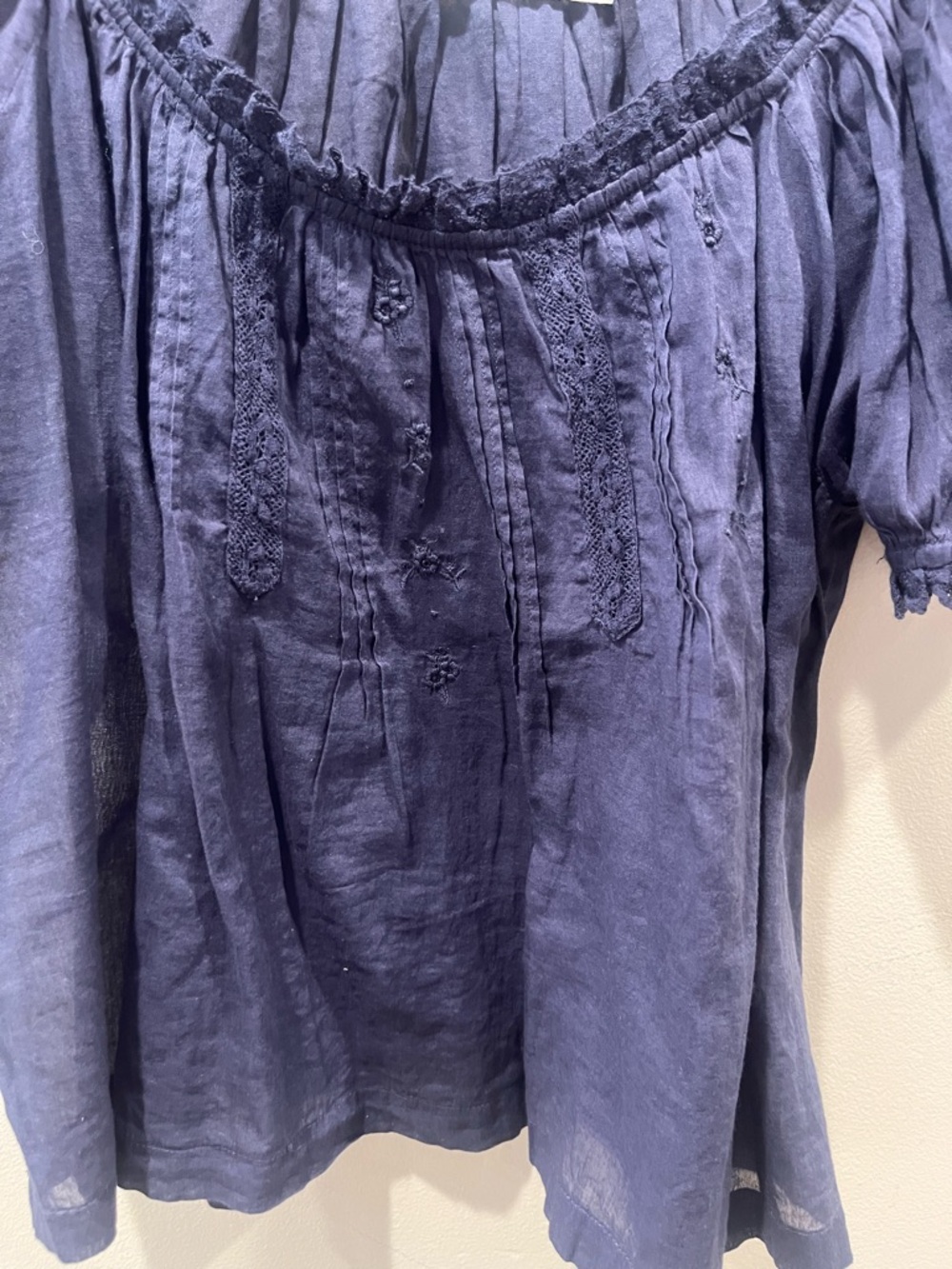Doen Frederica Floral Embroidered Organic Cotton Voile Top in Blue, XXS - Picture 3 of 6
